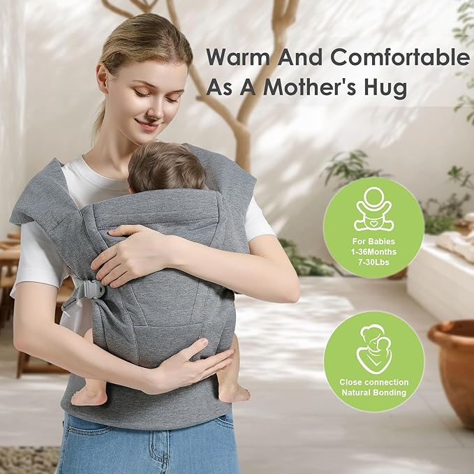 Baby Carrier Newborn to Toddler Baby Wraps Carriers(7-30lbs), Newborn Carrier with Head Support, Infant Holder Carrier with Enhanced Lumbar Support, Light Grey
