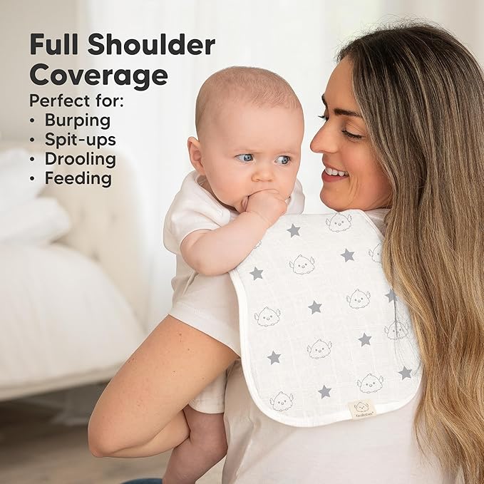 5-Pack Muslin Burp Cloths Baby Boy, Girl - Very Absorbent Baby Burp Cloth Rags, 8-Layers Viscose Derived from Bamboo Cotton Muslin Towel, Super Soft Spit Up Rags, No Shrink Washcloths (Constellation)