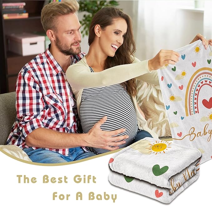Personalized Baby Name Blanket for Girl Gifts for Baby Shower Christmas Birthday Custom Blanket with Boho Style Rainbow Customized Gifts for Newborn New Baby