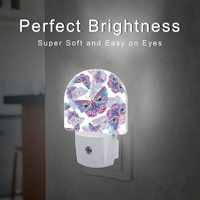 Colorful Butterflies Night Light Plug into Wall,Retro Watercolor Butterfly Dusk to Dawn Night Light,0.5w Energy Saving Sleep Friendly Nightlights for Kids Boys Girls Home Decor