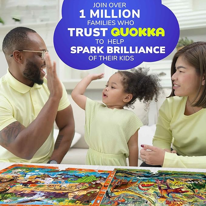 QUOKKA 100 Piece Puzzles for Kids Ages 4-6-4 Jigsaw Puzzles for Kids Ages - Search and Find Game with Animals, Dinosaurs for Childrens 5-8-Learning Educational Toys for Boys and Girls Improved Version