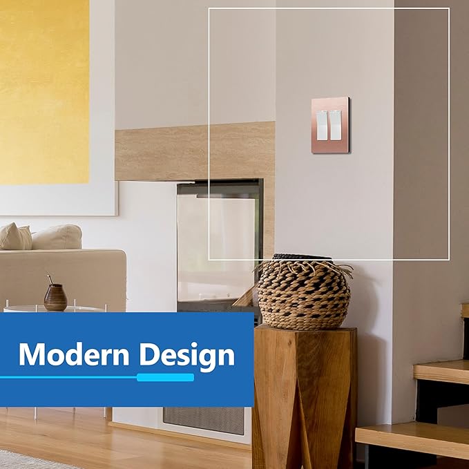 LIDER Double Decorator Metal Wall Plate, Temperature and Impact Resistant, 201 Stainless Steel, Screwless Cover, Modern Upgrade, Mid-Size 2-Gang 4.88” x 4.92”, Brushed Rose Gold, LSMWP-32M-BRG