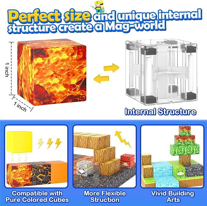 154PCS Large Magnetic Blocks-Build Mine Magnet World Dinosaur & Mine Edition, Building Outdoor Sensory Toys for Kids 3-5, STEM Jurassic Kid Games for Toddler Gifts for Boys and Girls Ages 3 4 5 6 7 8