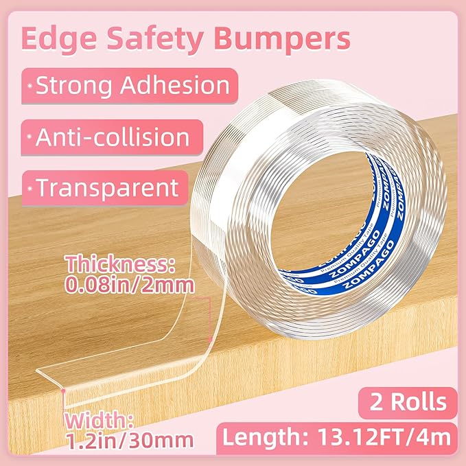 Clear Soft Corner Protectors for Furniture Strip,2Roll,1.18in x 13.4FT,Sharp Edge & Table Bumper,Window Edge,Wall Protector,Soft Corner Guards Safe for Proof,Table Corner Protectors in Family