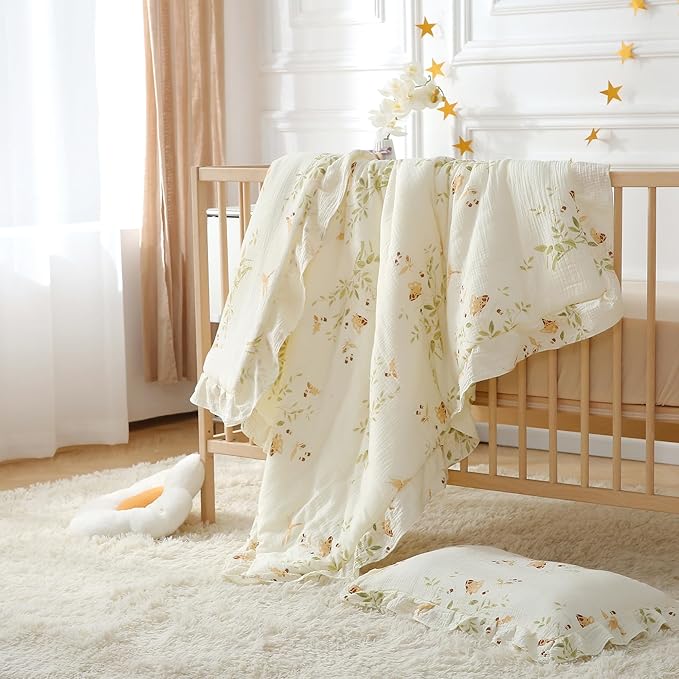 100% Cotton Muslin Crib Comforter/Quilt,Ultra Soft Cozy Reversible Baby Blanket,All Season Toddler Blankets for Boys and Girls, Machine Washable,41"x48"