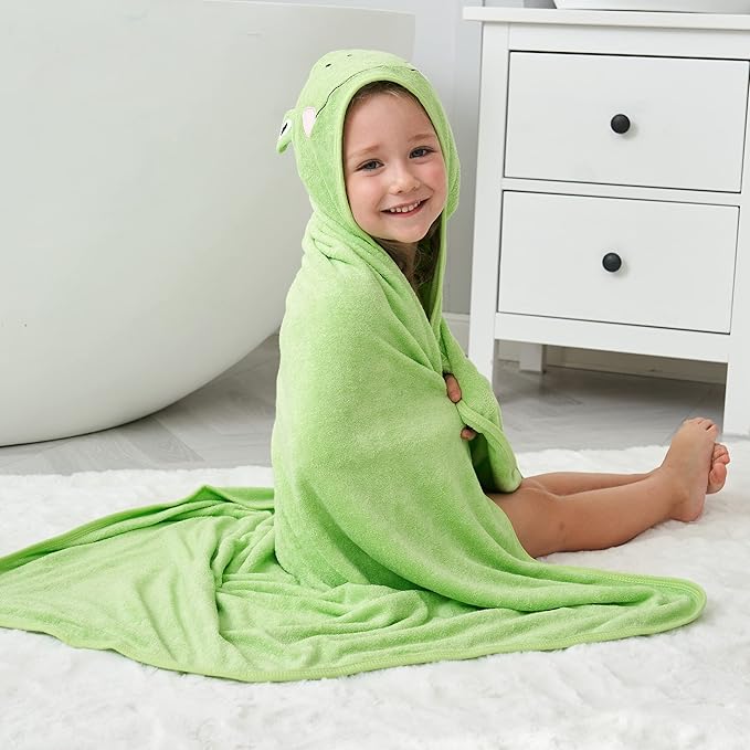HIPHOP PANDA Hooded Towel - Rayon Made from Bamboo, Bath Towel with Bear Ears for Newborn, Babie, Toddler, Infant - Absorbent Large Baby Towel - Frog, 37.5 x 37.5 Inch