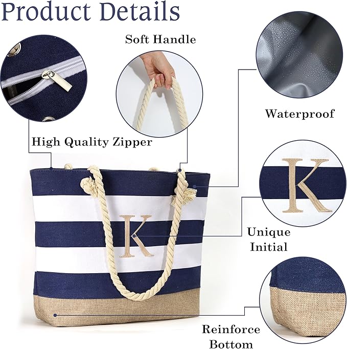 YOOLIFE Beach Bags for Women - Travel Canvas Beach Tote, Pool Waterproof Bag, Travel Essentials, Gifts for Women Birthday