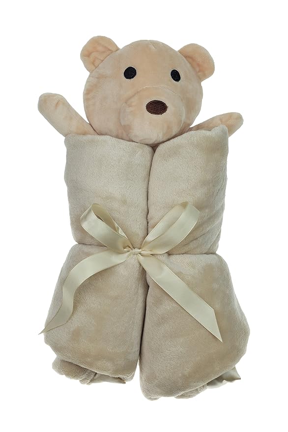 Custom Catch Personalized Teddy Bear Baby Blanket Gift for Boy or Girl - Brown