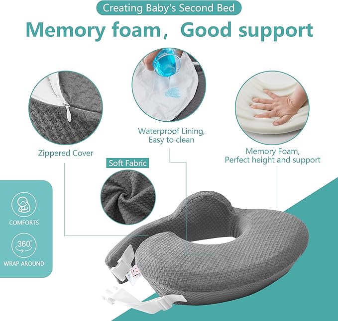 QSTEHEML Nursing Pillow for Breastfeeding - Adjustable Breastfeeding Pillows for Women with More Support & Removable Cover, Baby Feeding Pillow for Newborn Moms and Baby Essentials,Grey