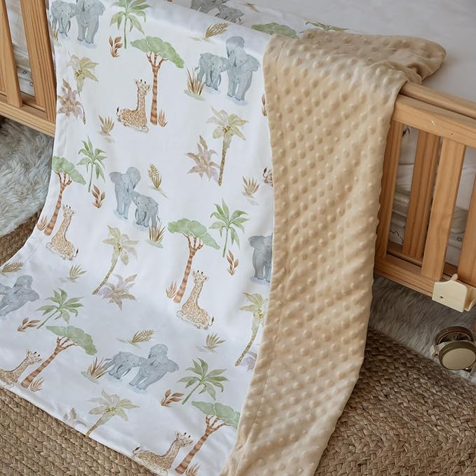 Baby Blankets for Boys Girls, Super Soft Nursery Minky Blanket Neutral with Print Brown Savanna Elephant and Cozy Raised Dotted Fleece Backing, 30 x 40 Inch Double Layer Bed Throws