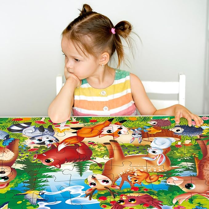 QUOKKA Giant Floor Puzzles for Kids Ages 4-6 - 2x3 Feet Extra-Thick 48 Pieces Toddler Puzzle Ages 3-5 – Forest Educational Activity for Boys Girls – Premium Box with Sturdy Handle & Magnetic Closure