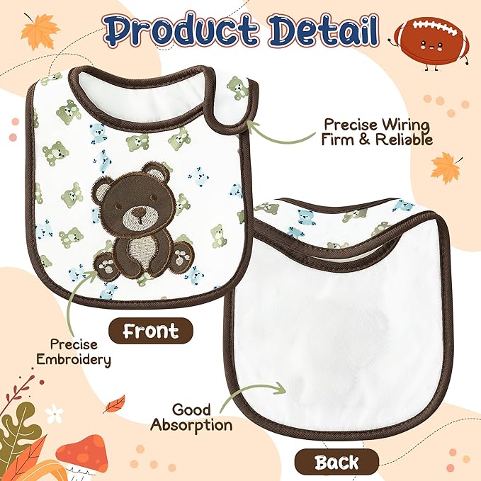 7Pcs Cotton Waterproof Baby Bibs Hook Loop Closure Newborn Bib Keepsake Baby Gift for Drooling Feeding Eating