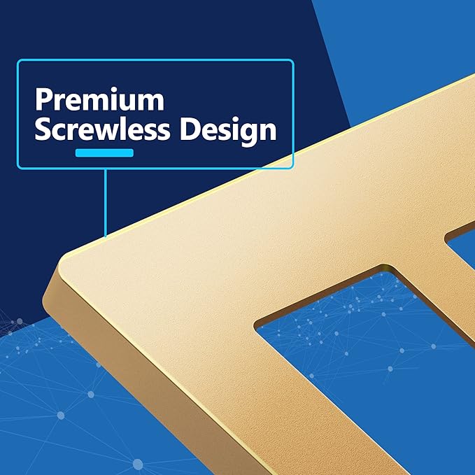 LIDER Matte Finish Decorator Switch Cover, Screwless Wall Plate, Mid-Size 2-Gang 4.88" x 4.92", Unbreakable Polycarbonate Thermoplastic, UL Listed, LSWP-32M-GD, Gold