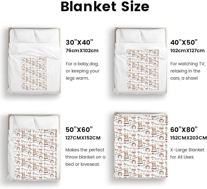 Ship Next Day, Personalized Baby Blanket for Boys Girls - Printed in USA, Custom Name Toddler Blanket with Deer Pattern, Perfect Newborn Gift