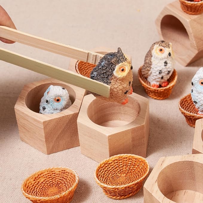 Sorting Stacking Wooden Toys for Toddlers, Owl Montessori Toys Toddler Sensory Bin Tool Toy, Wood Owl House Fine Motor Skill Toy Early Learning Preschool Educational Gift for Kids