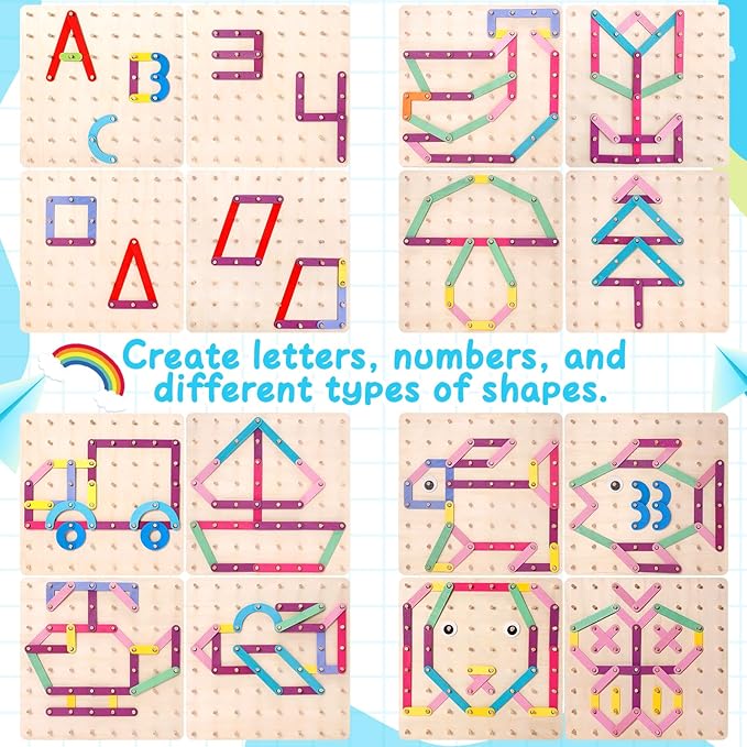 Wooden Montessori Toy for Toddlers, Letter Number Construction Set Pegboard Puzzle Stacking Blocks, Preschool Learning ABC Shape Educational Toys for Kids Boys Girls