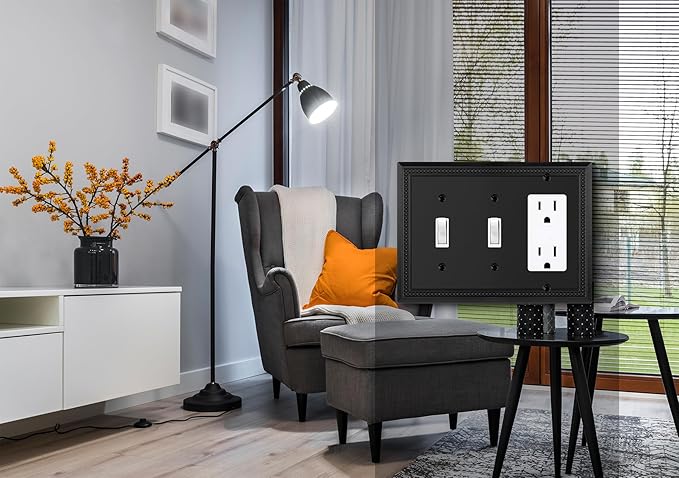 Henne Bery Sunken Pearls Heavy Duty Decorative Wall Plate Switch Plate Outlet Cover (Double Toggle/Single Decorator, Matte Black)