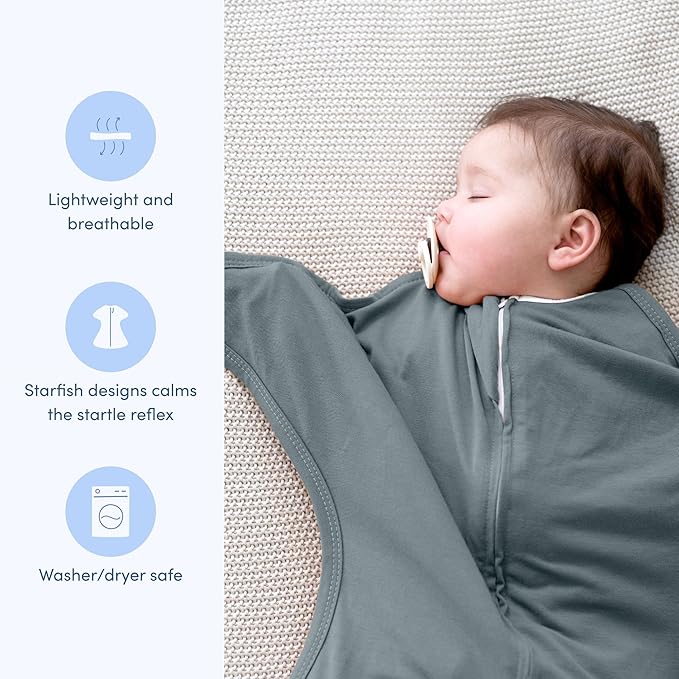 SleepingBaby Zipadee-Zip Transition Swaddle - Cozy Baby Swaddle Blanket with Zipper Convenience - Roomy Wearable Blanket for Easy Diaper Changes - Classic Grey, X-Small (3-6 Month)