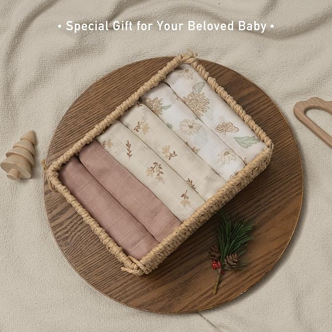 GLLQUEN BABY Receiving Blanket Boy Cotton Muslin Swaddle Blankets Girl Newborn Squares Breathable & Soft Thin Baby Blankets Cloths Double Absorbent Infant Swaddling Wrap - 6 Pack (Sunflower)