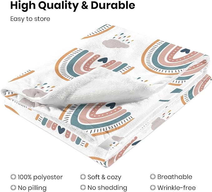 Custom Baby Name Blanket, Personalized Baby Blanket with Boho Rainbow and Hearts, Customized Shower Gift for Girls, Christmas Birthday Expecting Mom Gift for Baby Girls