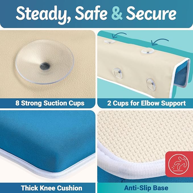 Simply Parents Comfortable Baby Bath Kneeler and Elbow Rest Pad Set - Quick-Dry Non-Slip Bath Kneeling Pad for Bathing Baby, Baby Bath Time Essentials for Newborn, Baby Bath Accessories for Tub, Blue