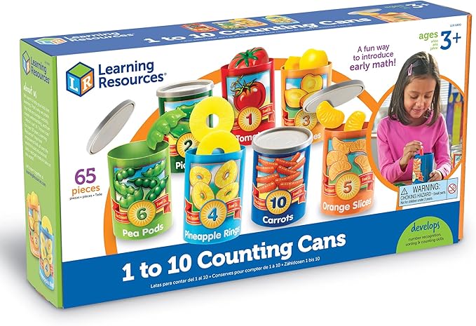 Learning Resources One To Ten Counting Cans - 65 Pieces, Ages 3+ Toddler Learning Toys, Preschool Pretend Play Toys, Supermarket Toys