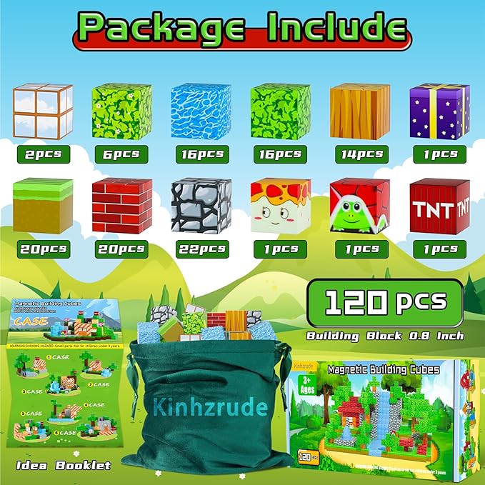 Magnetic Blocks - 120PCS Magnetic Building Blocks Toys,Toddler Montessori Game Creative Construction Toys for Boys Girls,Magnet Tiles Cubes STEM Sensory Toys Birthday Gift for Kids Ages 4 5 6 7 8 9 10