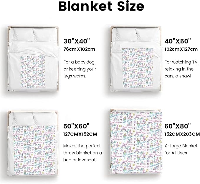 Ship Next Day, Personalized Baby Blanket for Boys Girls - Printed in USA, Custom Name Toddler Blanket with Rainbow Horse Pattern, Perfect Newborn Gift