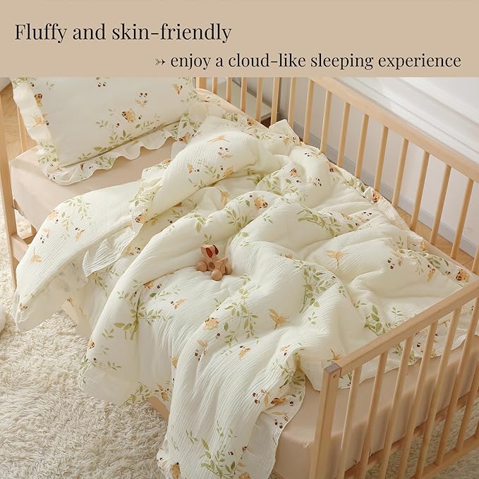 100% Cotton Muslin Crib Comforter/Quilt,Ultra Soft Cozy Reversible Baby Blanket,All Season Toddler Blankets for Boys and Girls, Machine Washable,41"x48"