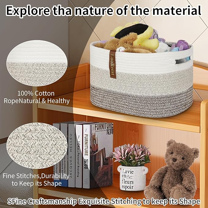 Woven Rope Basket Bins Cube Shelf Closet Storage | 15109' Cute Baby Basket for Nursery | 3 Pack (Gradient Yellow)