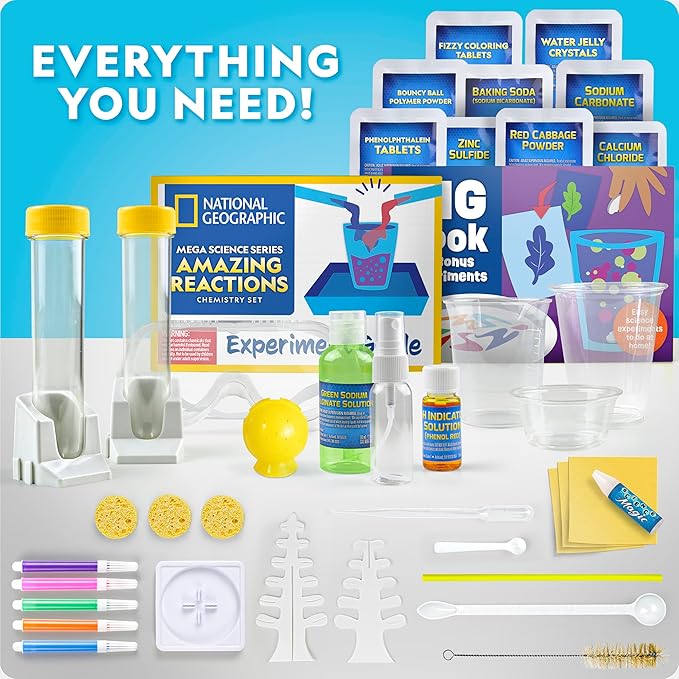 National Geographic Amazing Chemistry Set - Chemistry Kit with 45 Science Experiments Including Crystal Growing and Reactions, Science Kit for Kids, STEM Gift for Boys and Girls (Amazon Exclusive)
