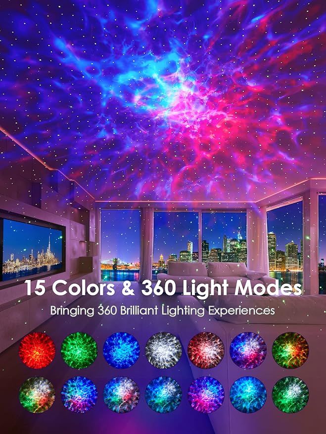 【Gift Package & Birthday Gift】 15 Colors/ 360 Lighting Modes /15 White Noise/Bluetooth Speaker Galaxy Projector Nebula Projector, Galaxy Lights for Bedroom, Gifts Room Decor for Teen Girls Boys