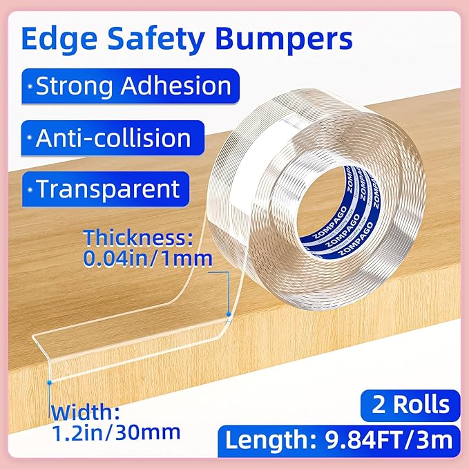 Clear Soft Corner Protectors for Furniture Strip,2 Rolls,1.18in x9.84FT Sharp Edge & Table Bumper,Window Edge,Wall Protector,Soft Corner Guards Safe for Proof,Table Corner Protectors in Family