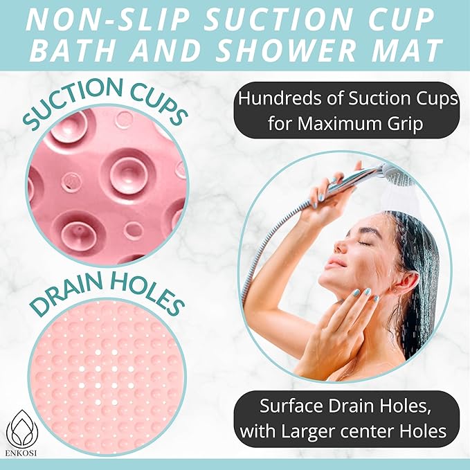 ENKOSI Bath Mat - Large Non Slip Bathtub & Shower Mat - Extra Long 40 x 16 Inch Bathroom Mats for Tub Nonslip Anti Slip Bathmats (40x16 Baby Pink 1-Pack)