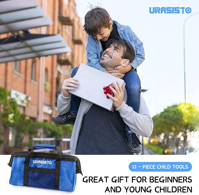 12-Piece Kids Tool Set with Tool Storage Bag, Junior Real Hand Tool Kit for Boys & Girls, Children Learning Tools for DIY Building and Woodworking, Age 8+