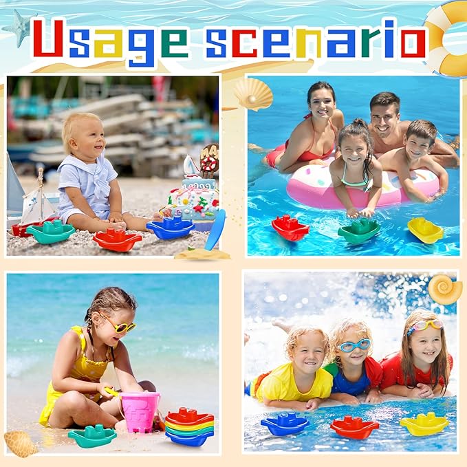 60 Pieces Little Boat Bath Boats Toy Bathtub Toys Stackable Boat Bath Toys Floating Plastic Pool and Bathtub Toys for Baby and Toddler Summer Water Toys, 4 Colors