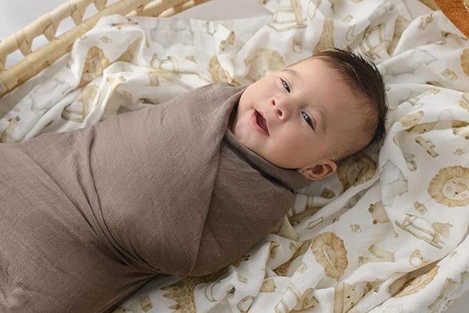 Muslin Swaddle Blankets - Large Soft Bamboo Viscose & Cotton Baby Swaddle Blanket, Breathable Receiving Blanket for Newborn Essentials, 2-Pack (Safari Dream)