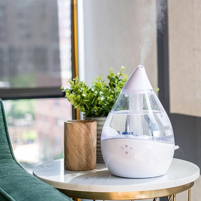 Crane x HALLS Droplet Ultrasonic Small Air Humidifiers for Bedroom and Office, 0.5 Gallon Cool Mist Humidifier for Plants and Home, Humidifier Filters Optional