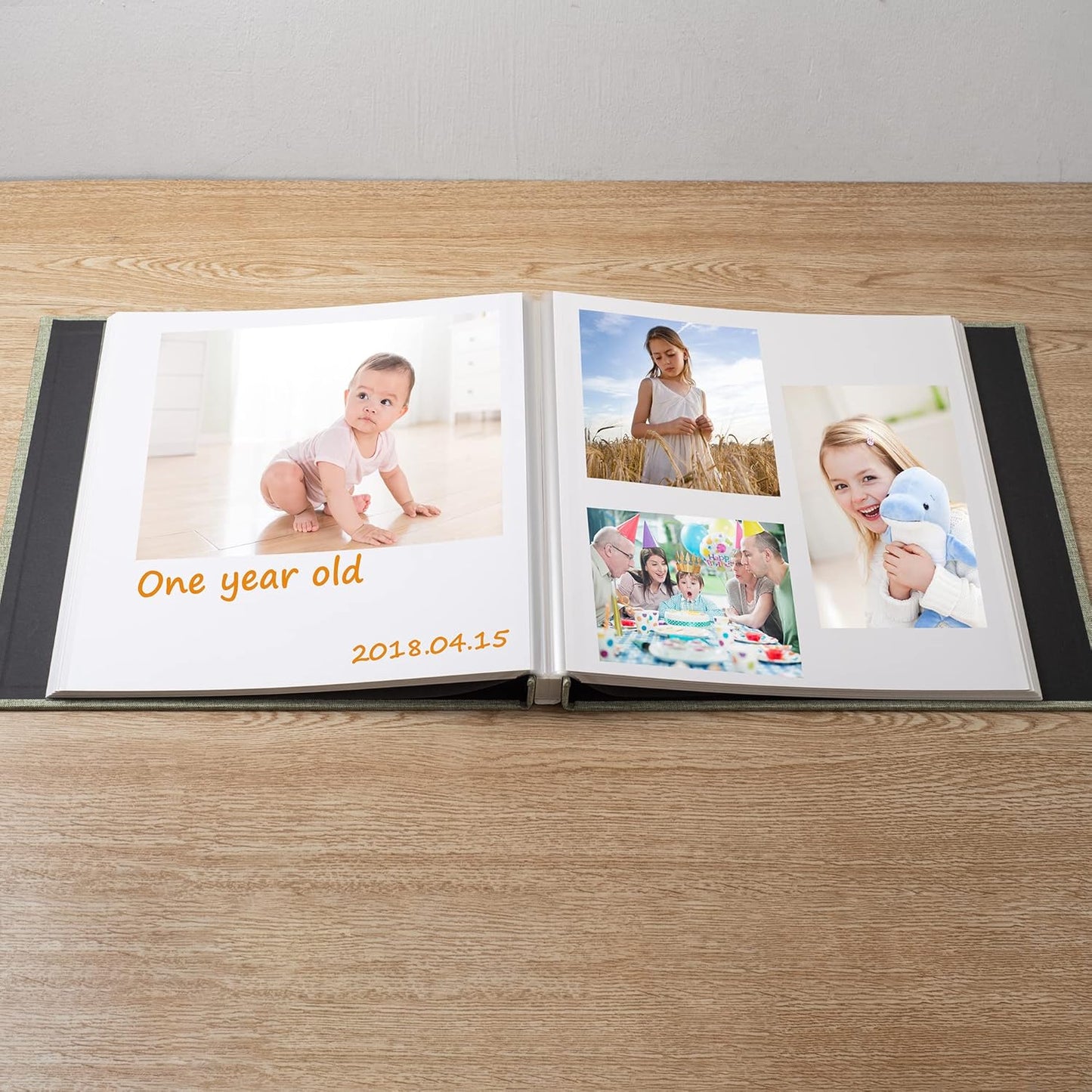 Large Photo Album Self Adhesive Scrapbook Album for 4×6 5×7 8×10 Pictures DIY Magnetic Linen Cover Album 60 Pages for Family Wedding Gifts with Metal Pen and Plastic Board