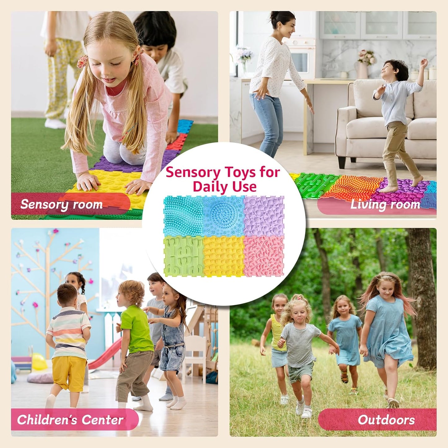 Sensory Mat for Autism Children - Textured Puzzle Play Mat for Kids, Non-Toxic Massage Game Floor Tiles | Safe Sensory Room Must Have (Classical)