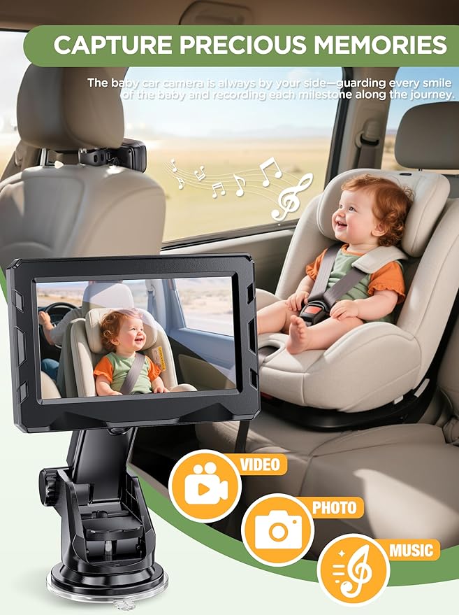 Wireless Baby car Camera - 40 Hours Battery Life& 940mn Night Vision, 4.3'' HD Car Baby Monitor - 1080P Video & 360° Adjustable, Rear Facing Back Seat Camera - Essentials for Newborn Families