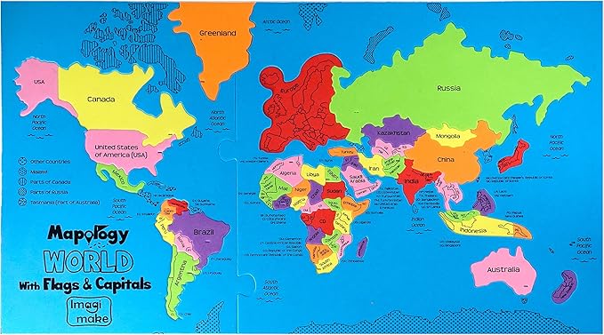 Imagimake Mapology World Map Puzzle - Includes Country Flags & Capitals | Fun Jigsaw Puzzle Kids Ages 5-8 | Educational Toys for Ages 8-13 | Geography Gifts for Girls & Boys 5, 6, 7, 8, 9, 10, 11, 12