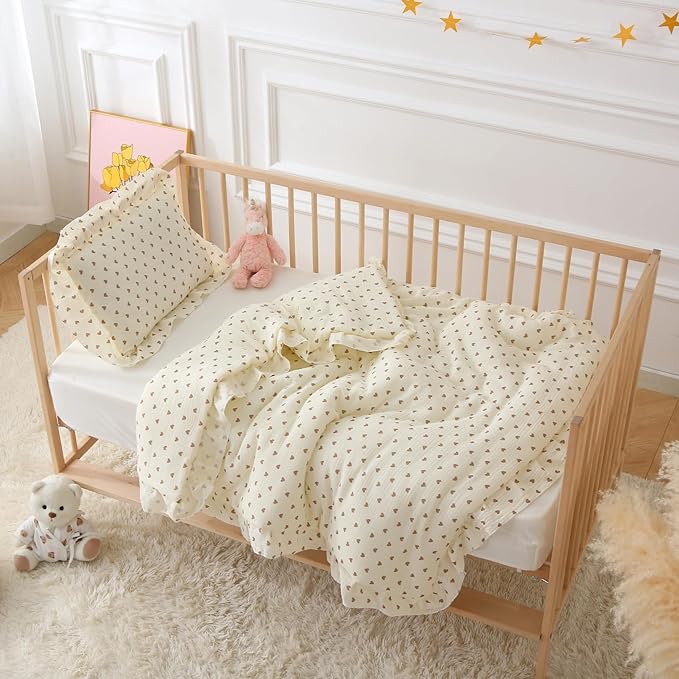 100% Cotton Muslin Crib Comforter/Quilt,Ultra Soft Cozy Reversible Baby Blanket,All Season Toddler Blankets for Boys and Girls, Machine Washable,41"x48"