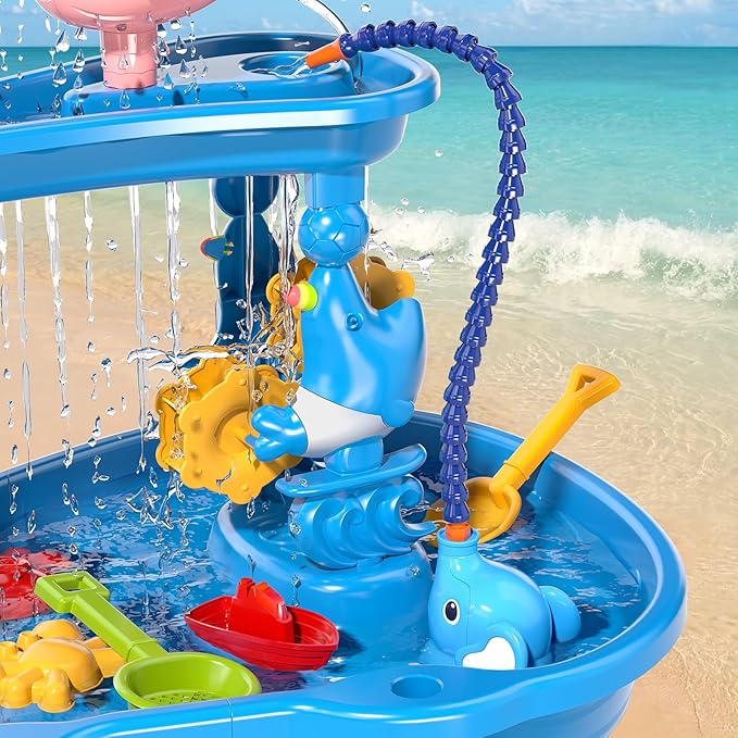 Water Table for Kids Ages 4-8 with Water Pumb, Summer Outdoor Sand Water Table for Boys Girls, Kids Water and Sand Activity Sensory Toys for Toddlers Age 3-8