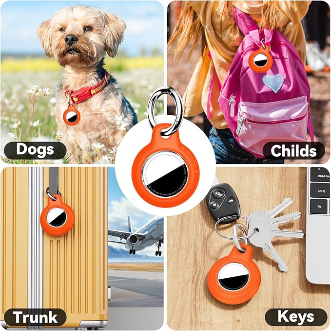 Upgrade Waterproof 2 Pack Airtags Holder with Apple Airtags Keychain, Hard PC Air Tag Case, Anti-Scratch & Shock Air tag Holder, Men's Women's Keyrings & Keychains -Black+Orange