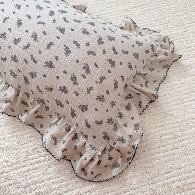 BuLuTu Blue Orchid Flower with Dots Design Kids Pillow Case Standard Size, 20"x26", 1 pc, Soft Breathable Cotton Muslin Pillowcase Durable Pillow Cover for Children Bed, All Seasons