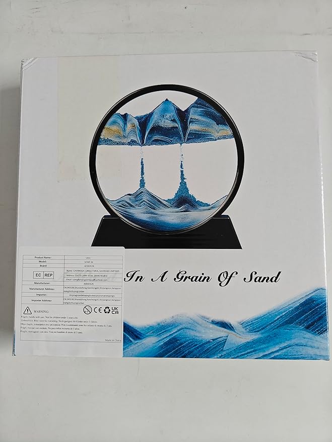 Aoderun Moving Sand Art Picture Round Glass 3D Deep Sea Sandscape in Motion Display Flowing Sand Frame Relaxing Desktop Home Office Work Decor (12", Black)