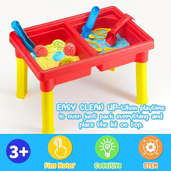 Carolart Sensory Table with Sands, Sand & Water Play Table for Kids，Indoor and Outdoor Activity Table, Sensory Bin Toys for Toddlers 3 4 5 6 7，17x11.5x10.2 Inches