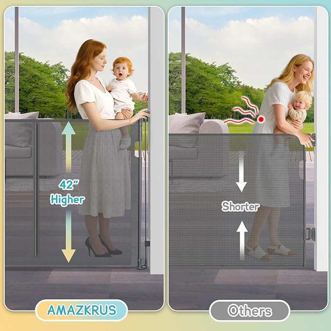 160 Inch Retractable Baby Gates Extra Wide, 42 Inch Extra Tall Retractable Gate for Indoor/Outdoor, 13 Foot Reinforced Retractable Dog Gate with Reinforcement Rod for Doorways, Stairs, Garage