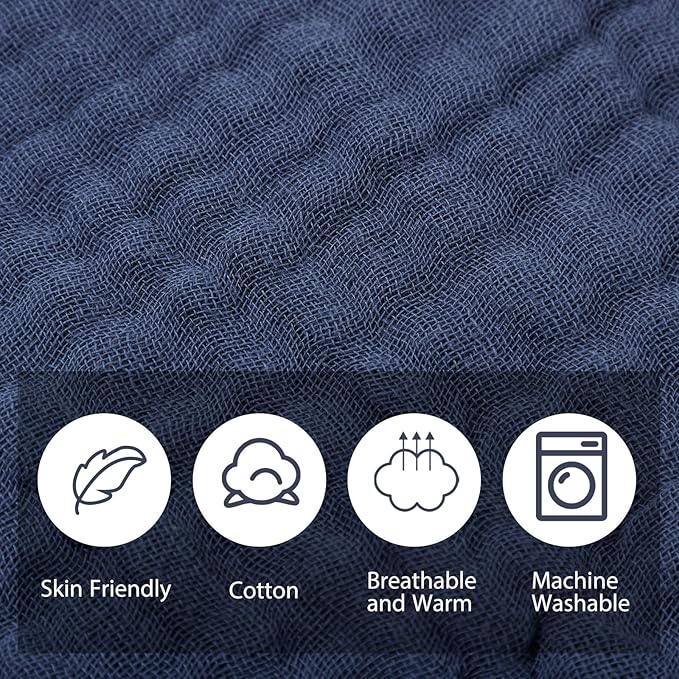 VitalCozy 6 Pcs Baby Muslin Hooded Bath Towels and Washcloths, 32 x 32 Inch Muslin Cotton Hooded Baby Towels Absorbent Hooded Blankets for Gift Newborn Infant Shower (Dark Blue,Light Blue)